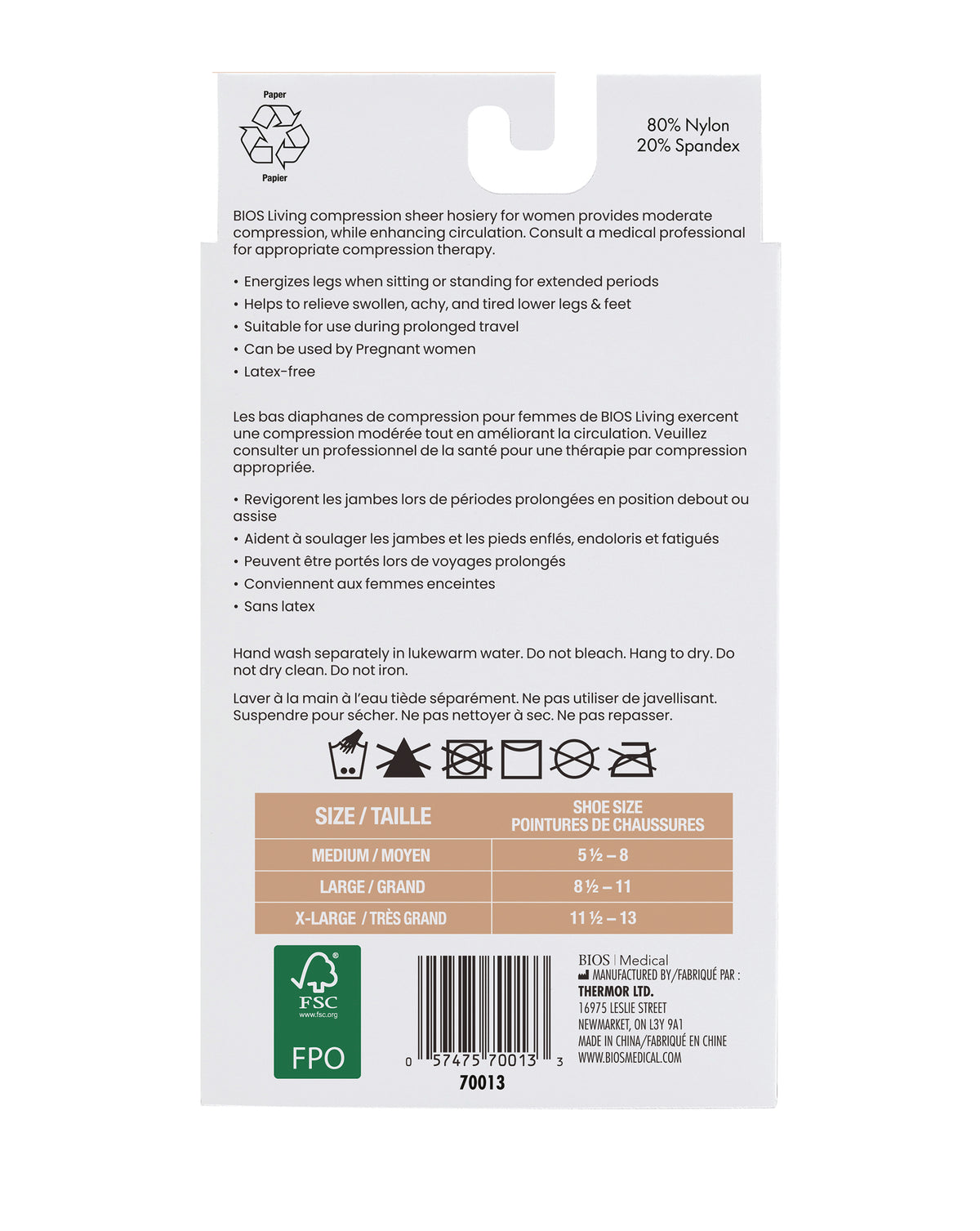 Women's Compression Knee Socks 15-20 mm Hg, Beige Back Packaging Photo